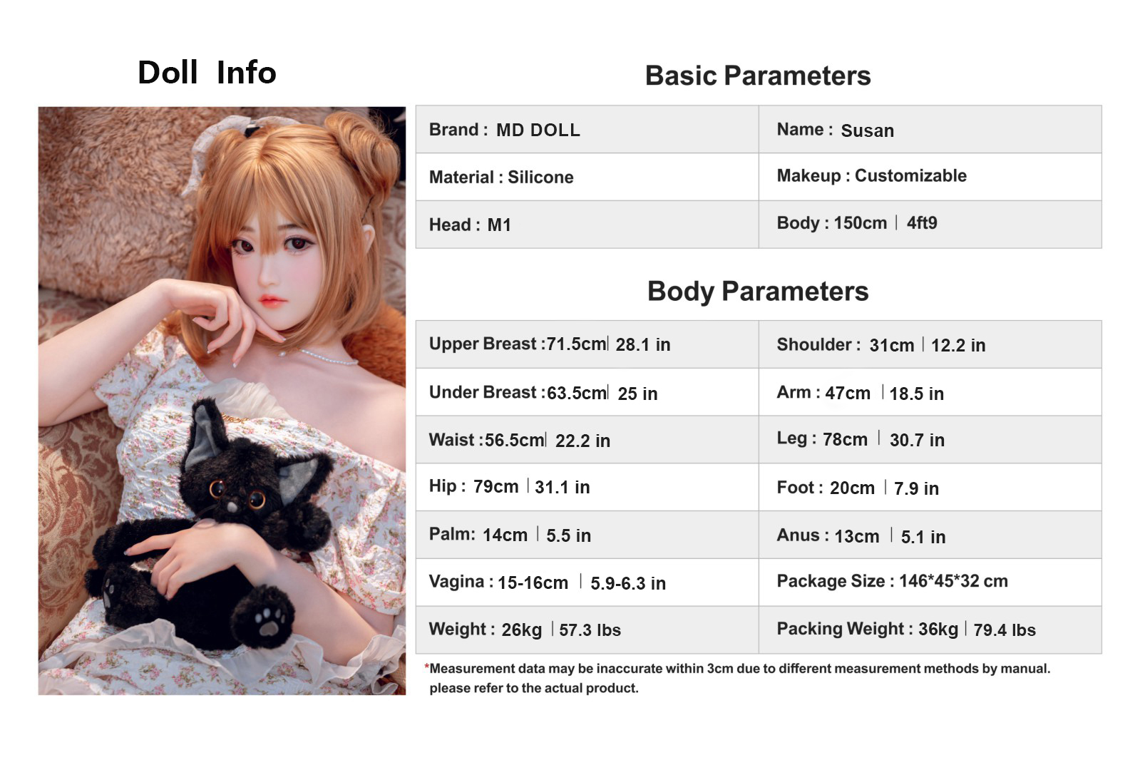 150cm/4ft9 A-cup Silicone Sex Doll – Lily