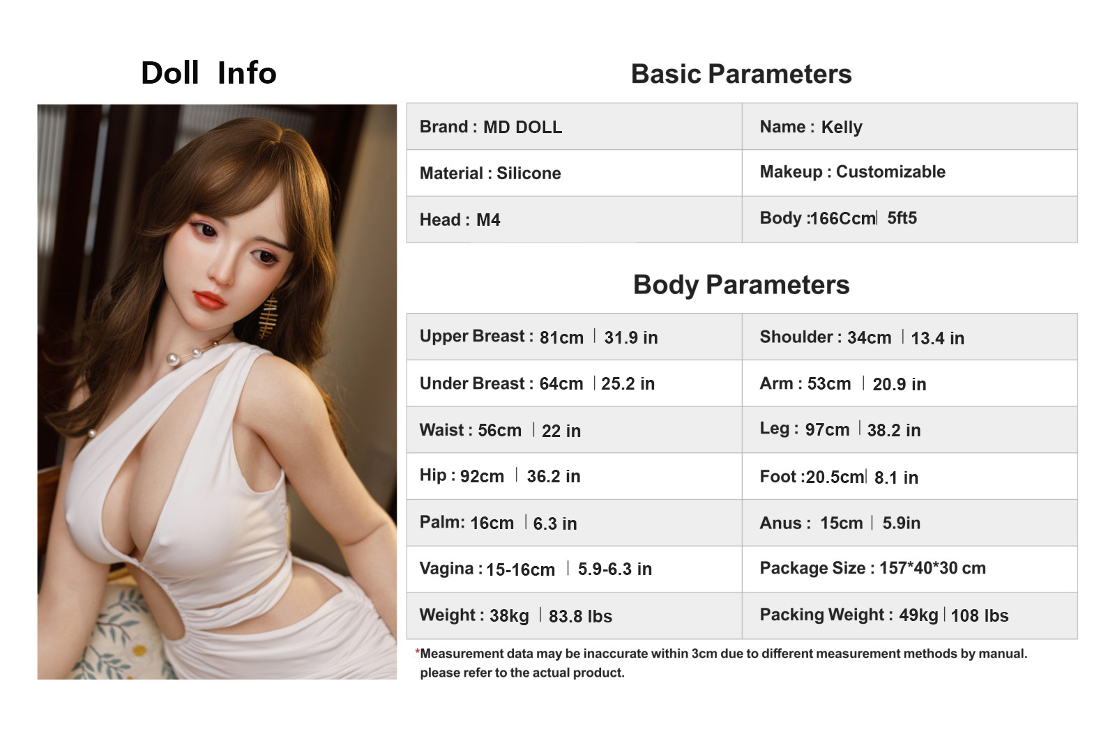 166cm/5ft4 D-cup Silicone Sex Doll –Arabella