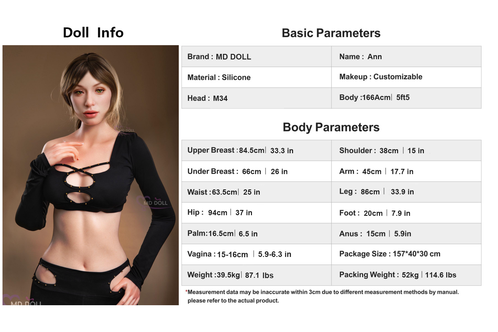 166cm/5ft4 D-cup Silicone Sex Doll –Temptress (US IN STOCK)