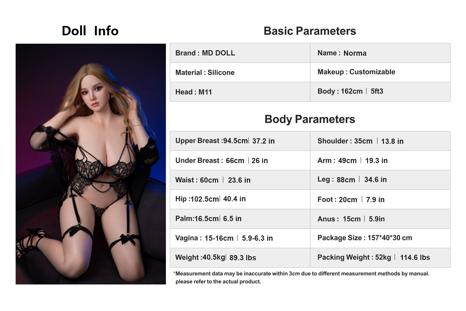 162cm/5ft3 H-cup Silicone Sex Doll – Lacy (US IN STOCK)