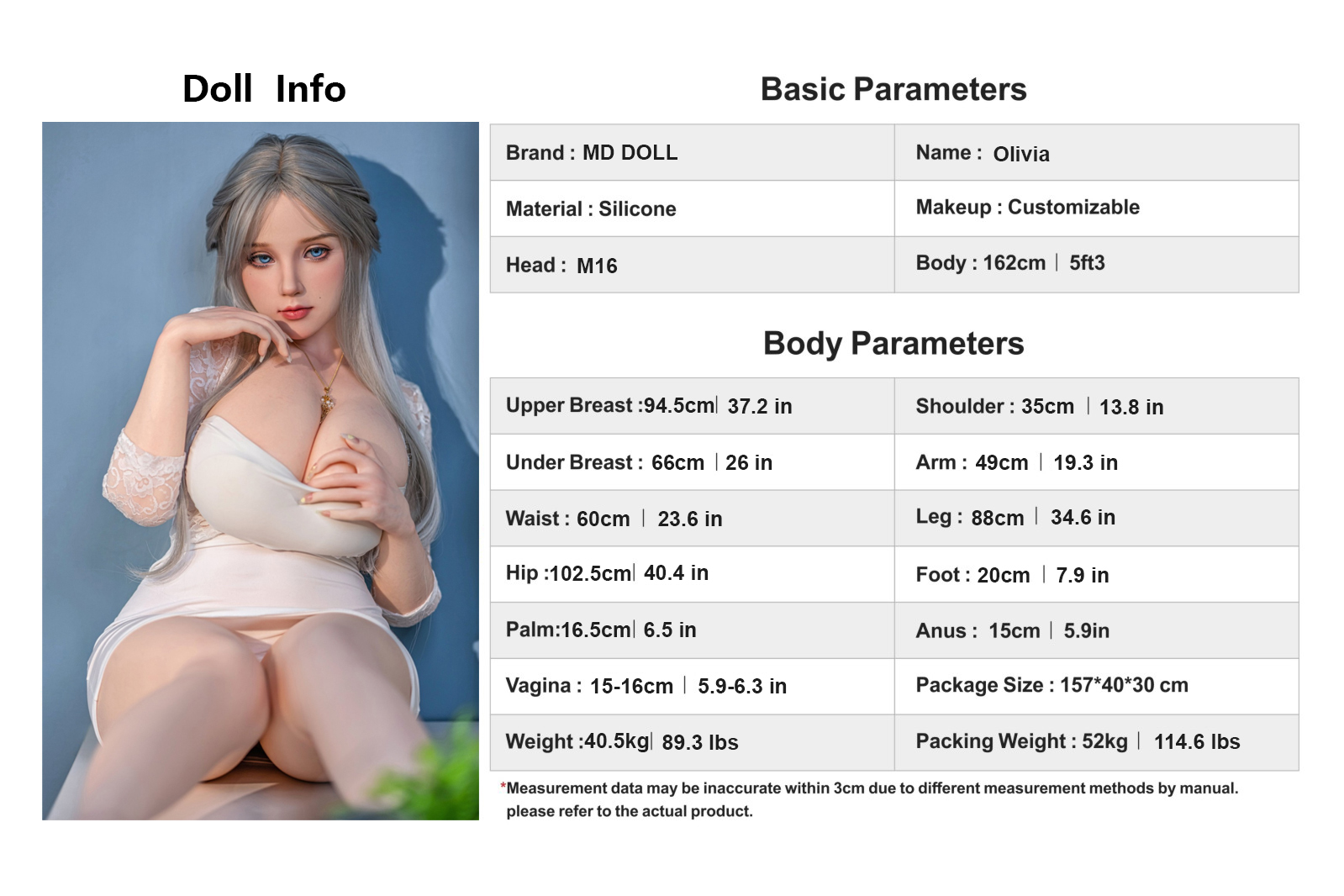 162cm/5ft3 H-cup Silicone Sex Doll – Vicky