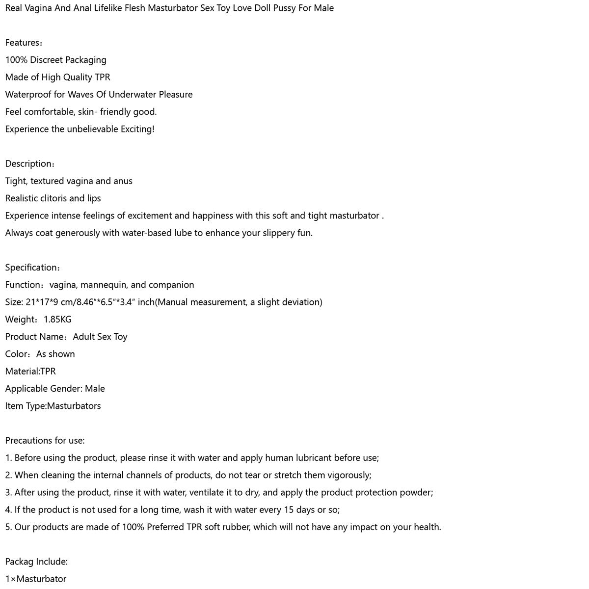 Real Vagina And Anal Lifelike Flesh Masturbator Sex Toy Love Doll Pussy For Male