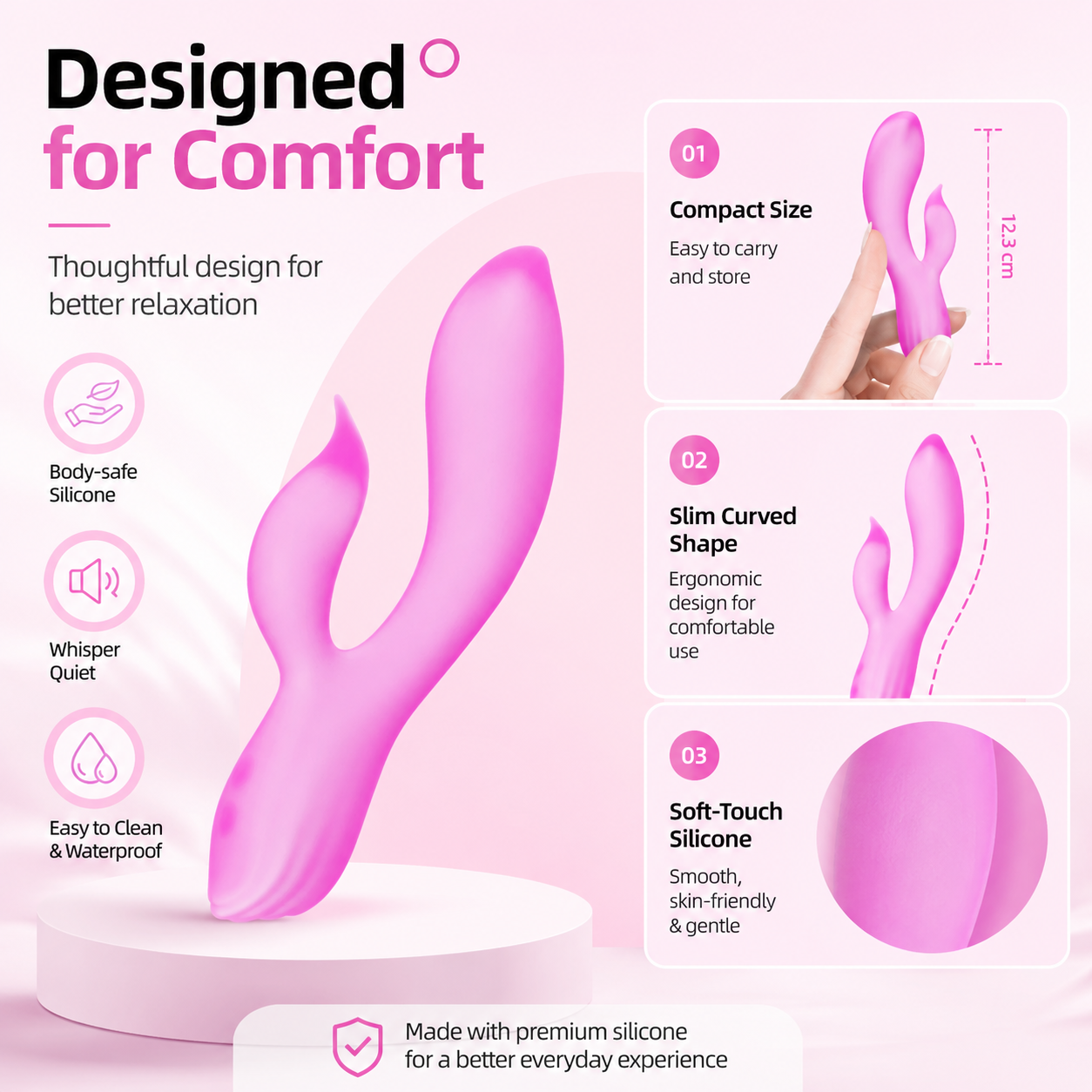 Ergonomic Compact Dual-Layer Soft Silicone Vibrator