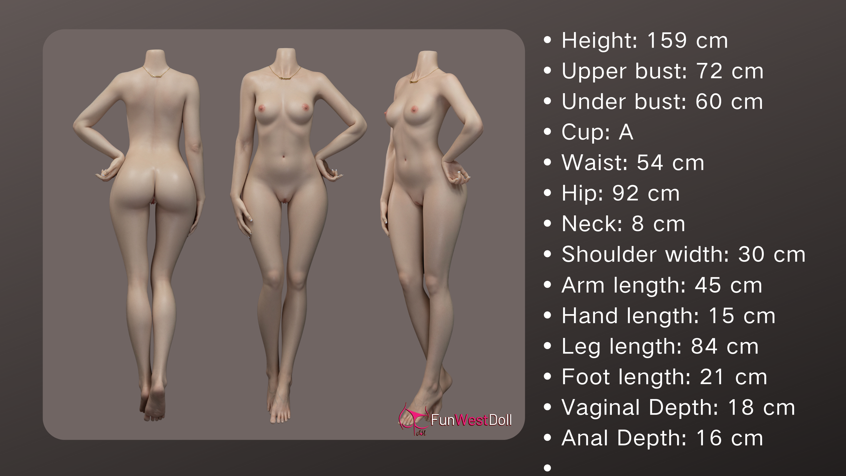 159 cm große Silikon-Sex-Puppe mit A-Körbchen – Amy