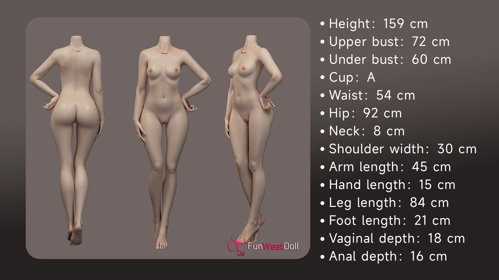 159 cm große Silikon-Sex-Puppe mit A-Körbchen – Bella