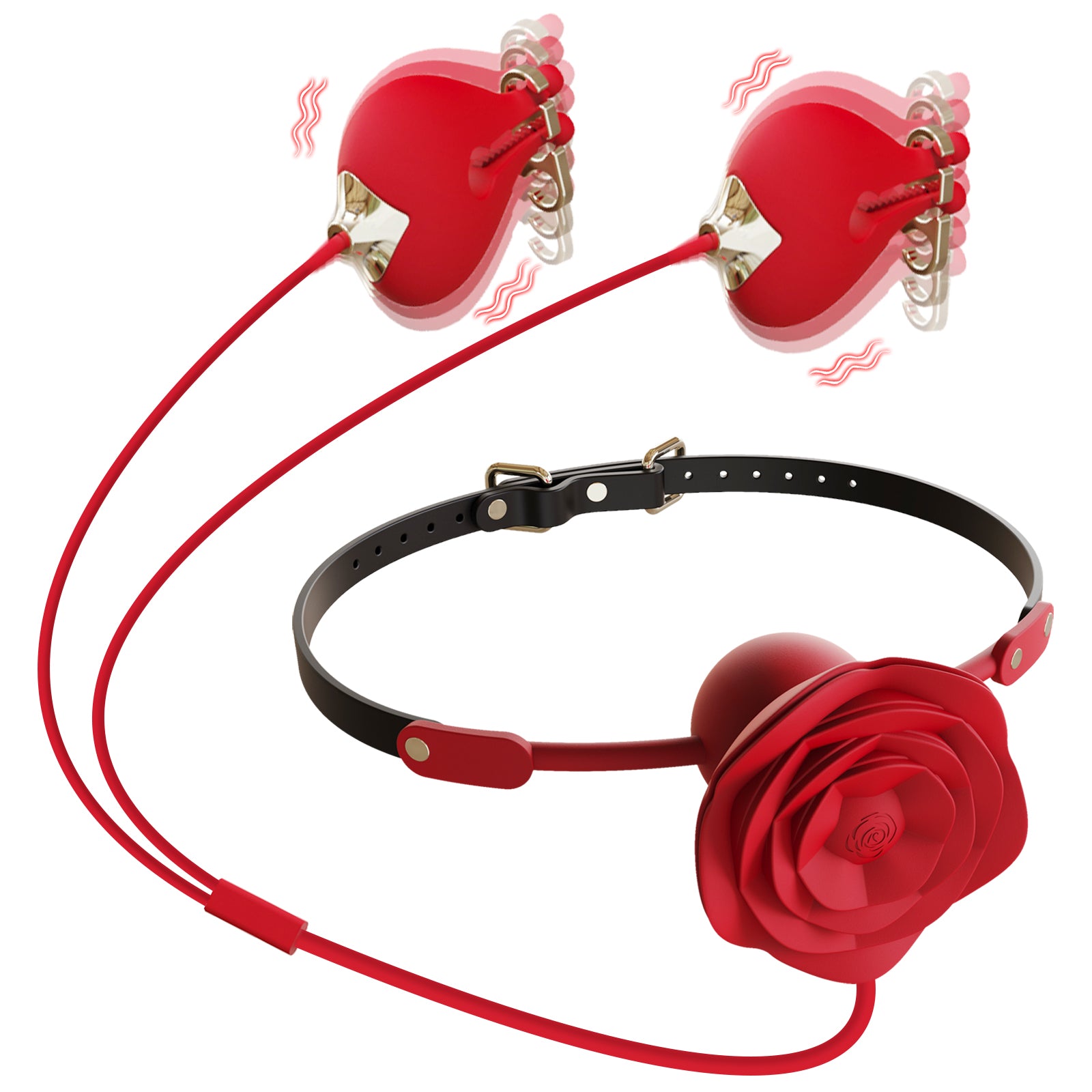 2-in-1 Rose Gag & Vibrating Nipple Clamps